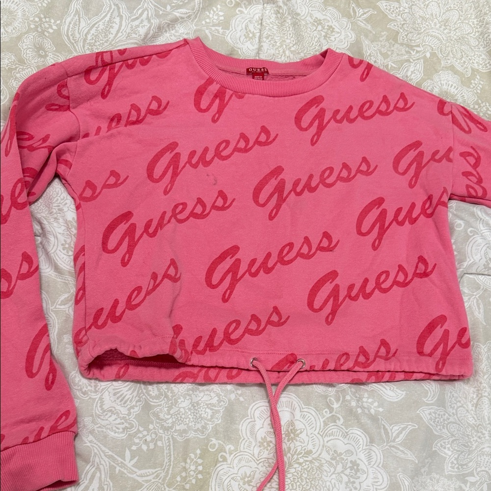 Guess Pink Logo Crop Sweatshirt